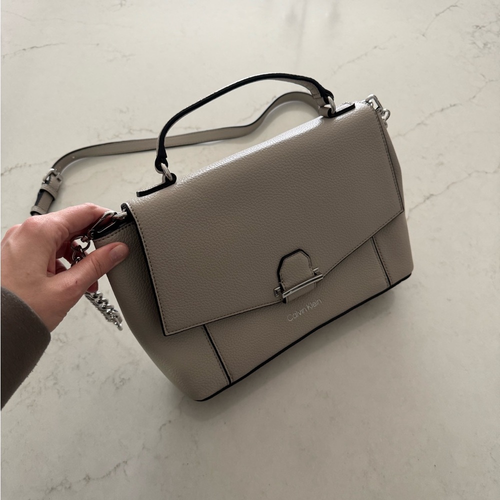 Calvin Klein grey crossbody purse bag with silver hardware